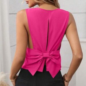 Hot Pink Bow Accent Sleeveless Blouse NEW 🏷️